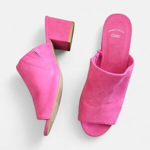 Gap Block Heel Mule Sandals Faux Suede Shocking Pink Open Toe Fuchsia Shoes 6